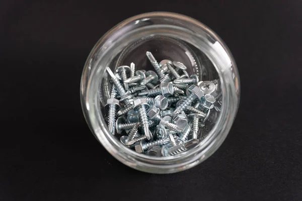 Glasgefäß Mit Schrauben Innen Konzept Und Material — Stockfoto