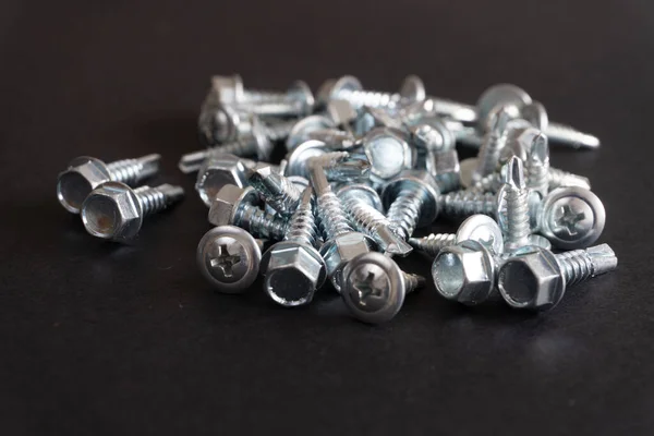 Self Tapping Screws Black Background — Stock Photo, Image