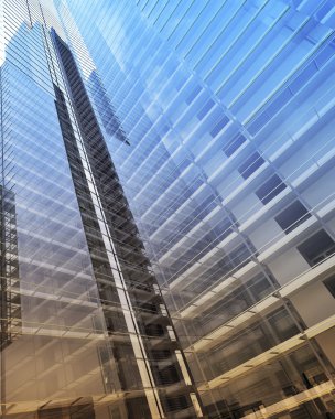 蓝色的清洁玻璃墙的现代摩天大楼modern gökdelenin mavi temiz cam duvar