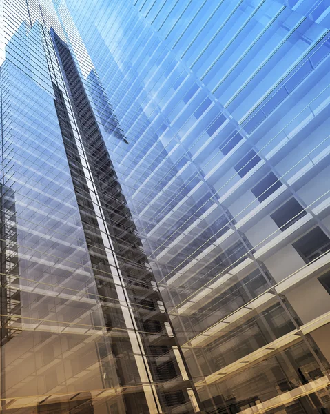 Blue clean glass wall of modern skyscraper — Stock Photo, Image