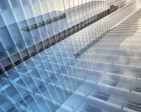 Blue clean glass wall of modern skyscraper — Stock Photo, Image