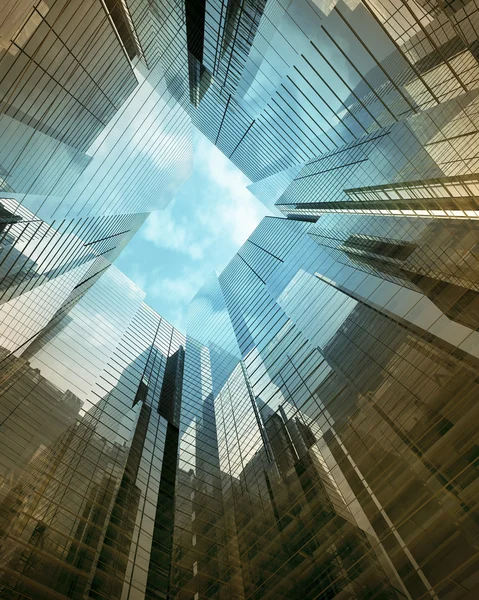 Blue clean glass wall of modern skyscraper — Stock Photo, Image