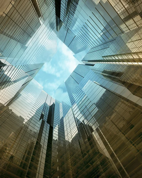 Blauwe schone glazen wand van moderne wolkenkrabber Stockfoto