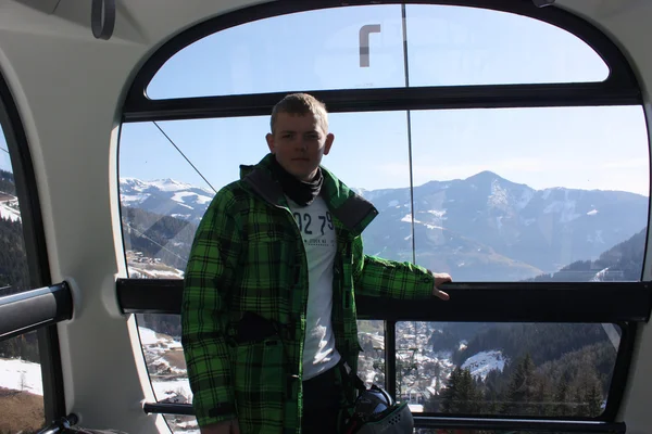 Man inside the cabin. Cable car in Zell am See, skiing resort in North Tirol, Austria.