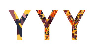 Abc harfleri ayarlandı. Y harfi tek harfli modern yazı tipi. Vektör alfabesi yaratıcı tasarımı. Parlak sonbahar renkleri sarı, turuncu, kırmızı, siyah.