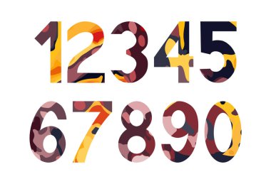 Sayılar vektör kümesi. Sıfırdan dokuza ve yüzde dokuza kadar bir sayı kümesi. Yaratıcı parlak tasarım.