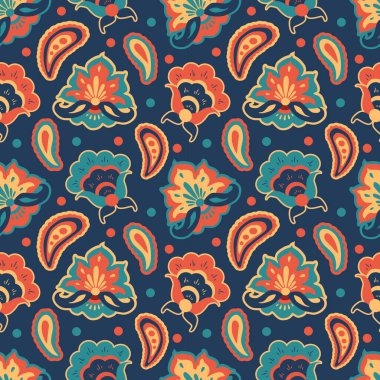  Etnik Hint tarzında elle çizilmiş çiçek süsü olan vektörsüz desen. Kumaş, ambalaj kağıdı, giysi, web siteleri ve uygulamalar için arkaplan kalıbı