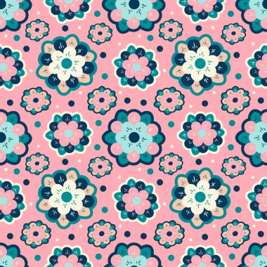  Pembe arka planda el çizimi, soyut etnik doğulu süslemesi olan kusursuz bir model. Kumaş, giysi, ambalaj, ambalaj kağıdı baskı kalıpları. Web siteleri ve uygulamalar için arkaplan