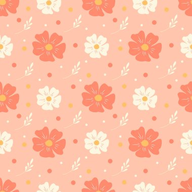  Pembe arka planda pastel renklerle çizilmiş el yapımı çiçek süslemeleri olan hoş, pürüzsüz bir desen. Kumaş, giysi, ambalaj kağıdı, duvar kağıdı için. Kadınlar günü için, sevgililer günü için, düğün için