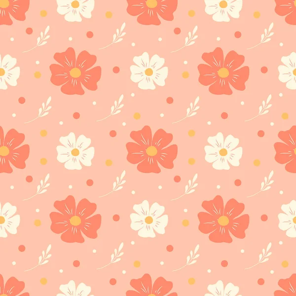 Niedliche Nahtlose Muster Mit Handgezeichneten Floralen Ornamenten Pastellfarben Auf Rosa — Stockvektor