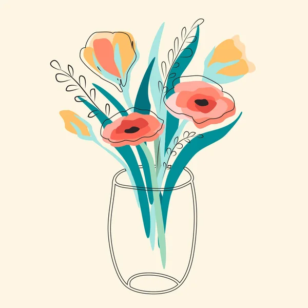 Vector Hand Drawn Illustration Bouquet Flowers Vase Floristry Flowers Women — Stock Vector