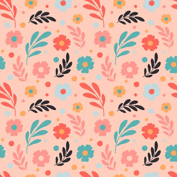 Niedliche Vektor Nahtloses Muster Mit Handgezeichneten Floralen Ornamenten Auf Rosa — Stockvektor