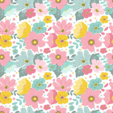  Beyaz arka planda elle çizilmiş çiçek süsü olan vektörsüz desen. Giysi, kumaş, ambalaj kağıdı, çiçek arkaplanı, duvar kağıdı baskısı için patern