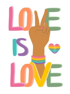  lgbt hareketinin temasında vektör illüstrasyonu, gay topluluğu. Yazıt aşkı aşk ve gökkuşağı bayraklarıdır. Igbt gururu, gay gururu. modern düz resimleme
