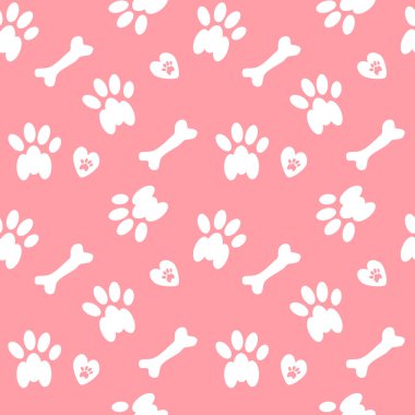  Pembe arka planda el çizimi beyaz kemikler ve köpek pençeleri olan pürüzsüz bir şekil. Düz biçimdeki resimleme eğilimi.