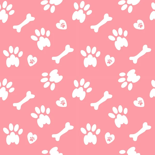 Vector Seamless Pattern Hand Drawn White Bones Dog Paws Pink — Stock Vector