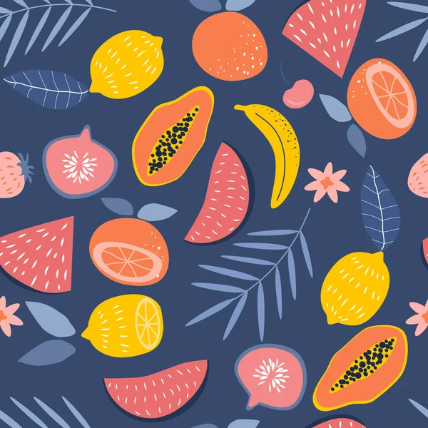 Motif Vectoriel Sans Couture Avec Des Fruits Papaye Citrons Oranges — Image vectorielle