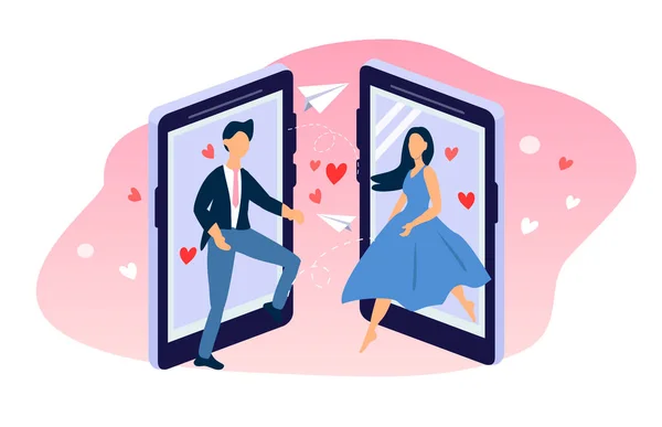 Vectorhand Getekend Illustratie Het Onderwerp Van Online Dating Paar Een — Stockvector