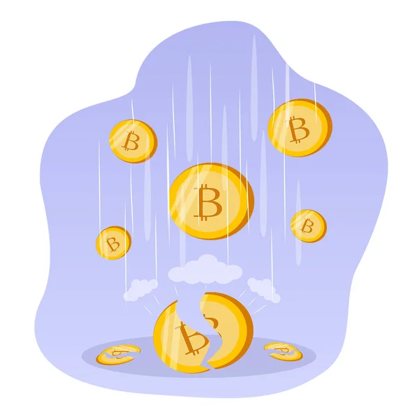 Vettore Disegnato Mano Illustrazione Del Tasso Caduta Bitcoin Incidente Bitcoin — Vettoriale Stock
