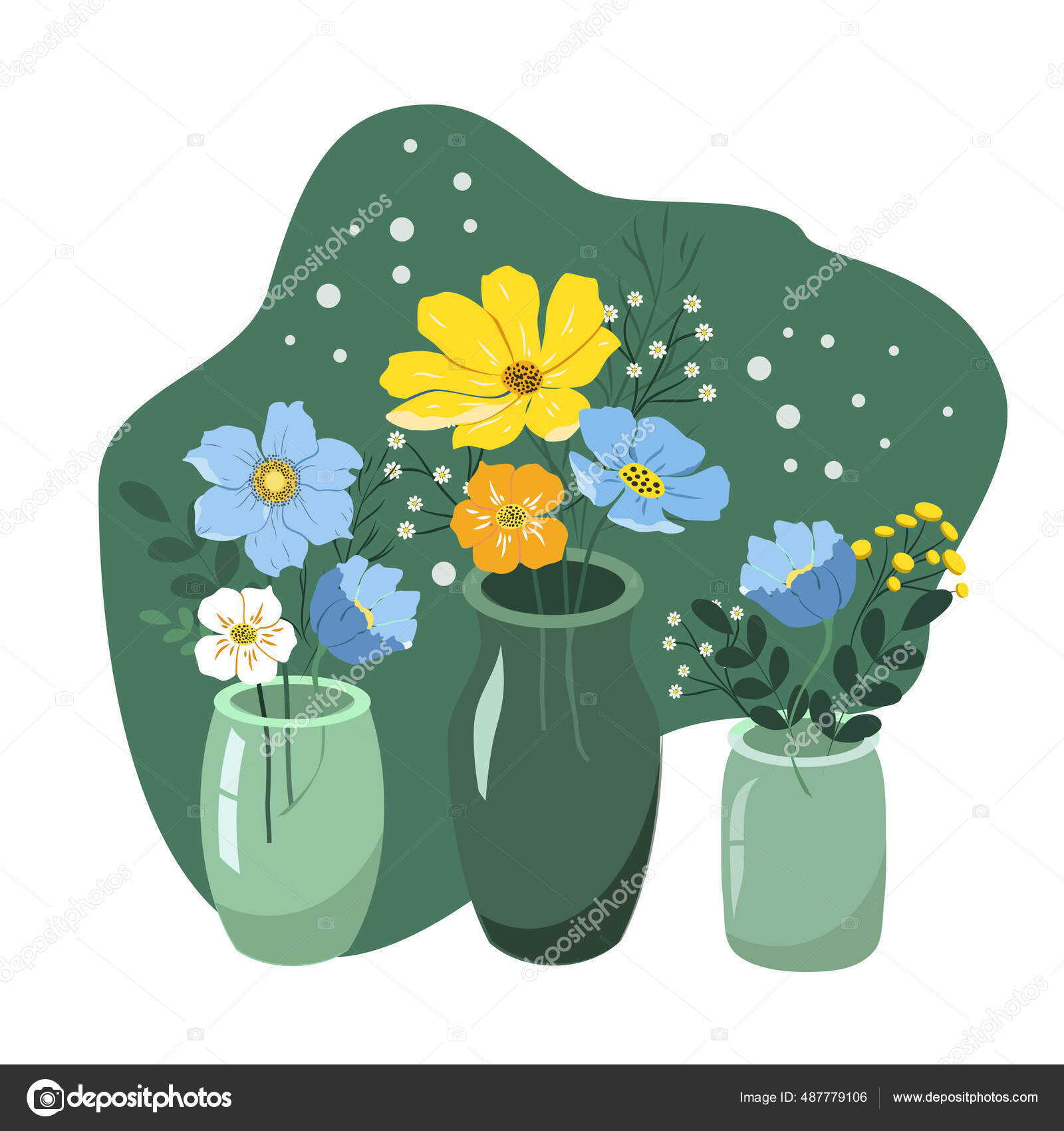 Vector Hand Drawn Illustration Three Vases Beautiful Flowers Picture Theme  Stock Vector by ©vikova86 487779106, image size:1600x1700