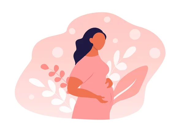 Vektorové Ručně Kreslené Ilustrace Těhotná Žena Objímající Své Břicho Rostliny — Stockový vektor
