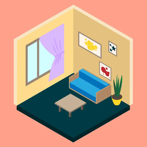 Living Room Furniture Room Isometric — Stock Vector