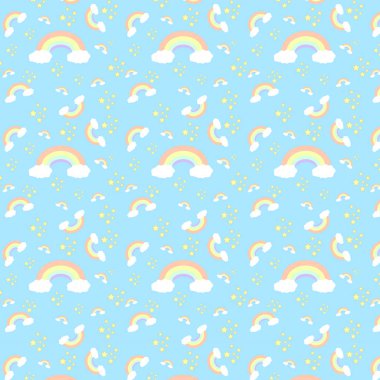 Yıldızlı gökkuşağı. Gökkuşağı desenli. Şirin, çizgi film vektör çizimi.