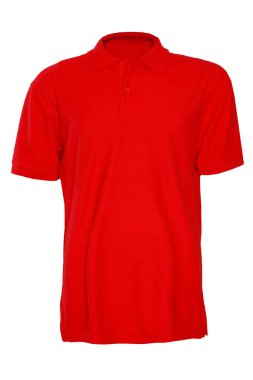 Beyaz izole edilmiş arka planda kırmızı tişört ve metin için yer. İçeriğinizi eklemek için model şablonu.