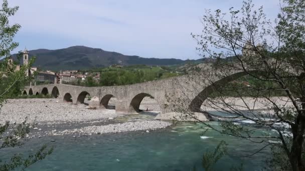 Bobbio Itálie Pohled Hrbatý Most Ďáblův Kop — Stock video