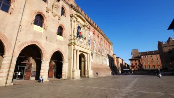 Bolonha Itália Fachada Principal Palácio Accursio Prefeitura — Vídeo de Stock