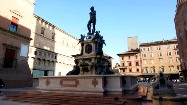 Bologna Italien Över Neptunus Källa — Stockvideo