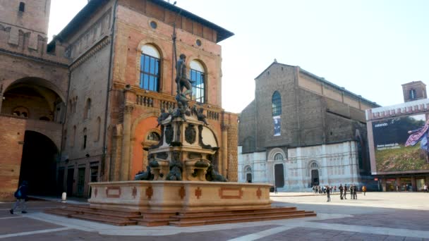Bologna Italien Över Neptunus Torg — Stockvideo