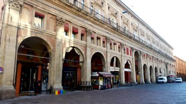 Boloňa Itálie Hlavní Průčelí Bančiho Paláce Pavaglionové Arkády — Stock video