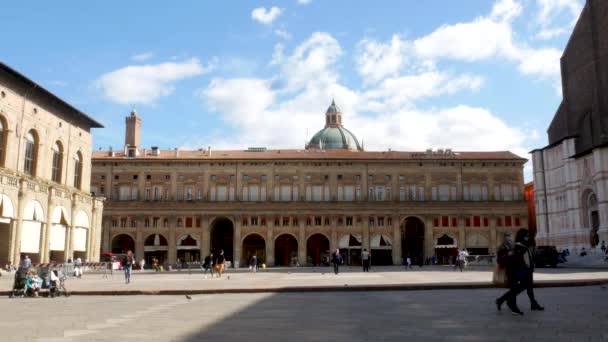 Болонья Италия Вид Главную Площадь Пьяцца Маджоре — стоковое видео