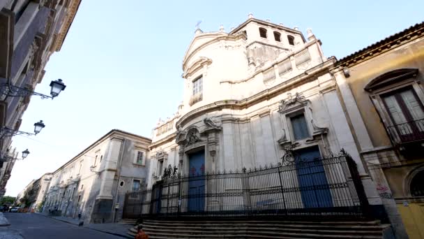 Κατάνια Ιταλία Θέα Της Εκκλησίας Του Αγίου Giuliano Στην Οδό — Αρχείο Βίντεο
