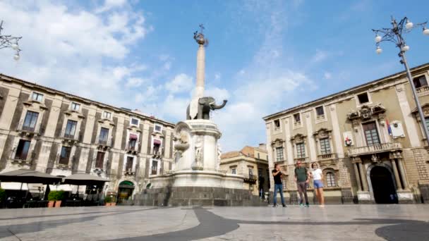 Catania Italy Elephant Fountain Duomo Square — Stock Video