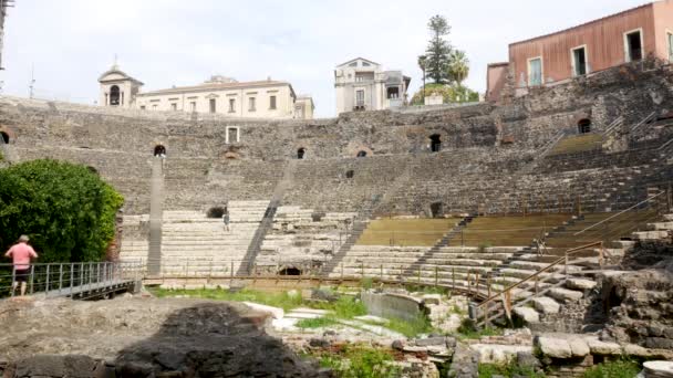 Catania Italien Den Grekisk Romerska Teaterns Grotta — Stockvideo