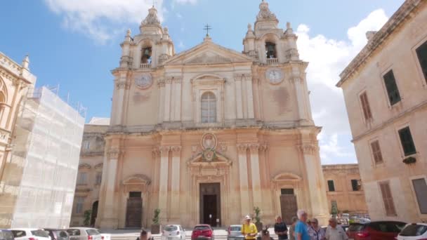 Mdina Malta Sankt Pauls Katedralfasad — Stockvideo