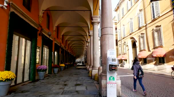 Modena Italien Arkaderna Emilia Huvudgatan — Stockvideo