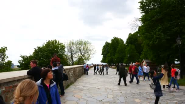 Bratislava Slowakije Toeristen Bezoeken Speeltuin Van Het Kasteel — Stockvideo