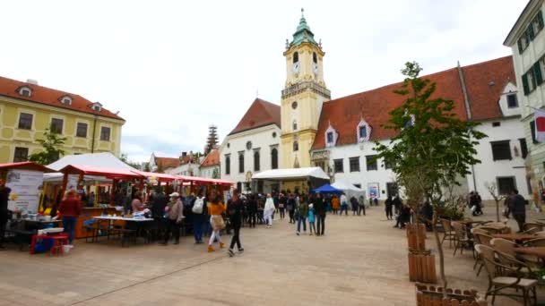 Bratysława Słowacja Rynek Głównym Placu — Wideo stockowe