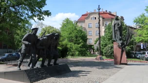 Cracóvia Polónia Monumento Legiões Marshall Jozef Pilsudski — Vídeo de Stock