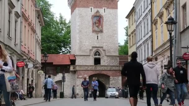 Κρακοβία Πολωνία Zoom Out Florian Gate — Αρχείο Βίντεο