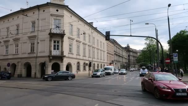 Cracovia Polonia Tráfico Calle Josefa Dietla — Vídeo de stock