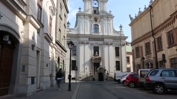 Cracovia Polonia Parte Vertical Iglesia Transfiguración Del Señor — Vídeos de Stock