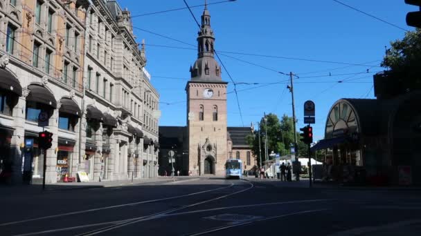 Oslo Norvégia Oslói Katedrális Kilátás Stortovet Utcából — Stock videók