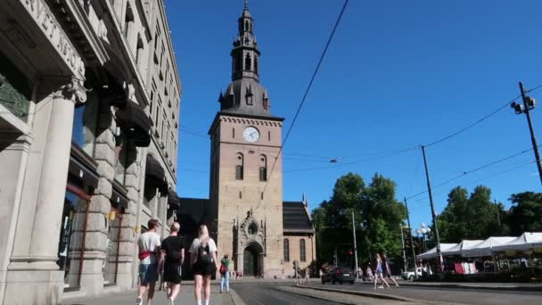 Oslo Noruega Catedral Oslo Desde Calle Stortovet — Vídeos de Stock