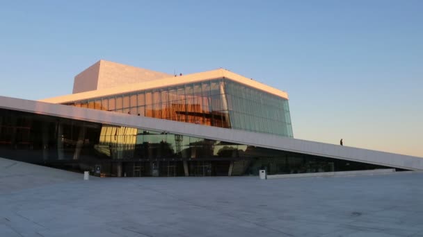 Oslo Noruega Ópera Nacional Noruega Ballet Atardecer — Vídeos de Stock