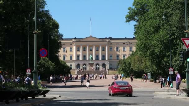 Oslo Noruega Palacio Real Vista Desde Calle Karl Johans — Vídeos de Stock