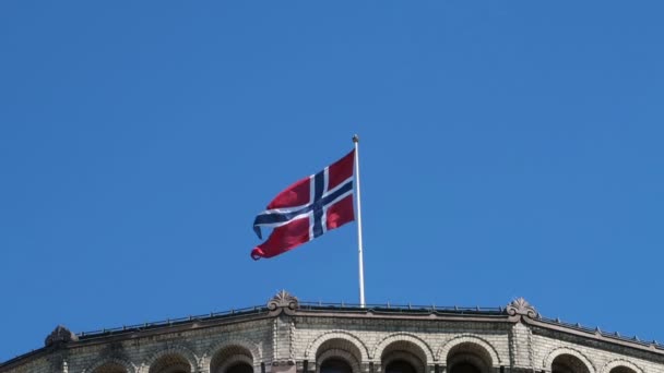 Oslo Norvège Drapeau Norvégien Sur Parlement — Video